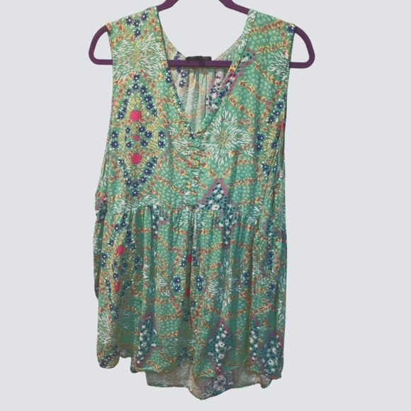Cynthia Rowley Green Floral Tiered Blouse Sz 2X - Picture 1 of 6